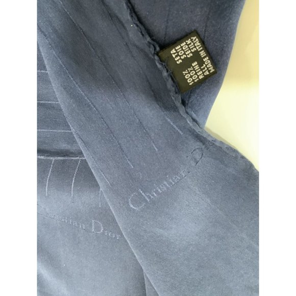 CHRISTIAN DIOR SEA BLUE STRIPED WITH LOGO ALL SILK RECTANGLE SCARF 54"-12 " VGC - Picture 4 of 4